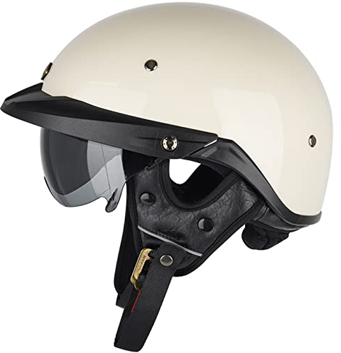 Casco Retrò Moto, Caschi Aperto, Casco Moto, Caschi Cromwell con Visiera UV Occhiali, Omologato ECE Classic Jet Scooter Caschi Scodella Motorino Portatile Mezzo Casco Uomini Donne,White-S(55~56cm)