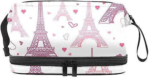 Trousse de Maquillage pour Femme Trousse cosmétique,Tour Eiffel Rose Pastel,Sac Organisateur cosmétique Sac de Maquillage de Voyage Portable