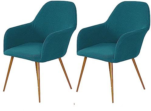 Jacquard Funda para Silla Comedor con Curva Respaldo Elástica, Modern Fundas para Sillas De Comedor Cubierta De Silla De Comedor Curva Extraíble Funda De Silla para Comedor-Azul-B-2 Piezas