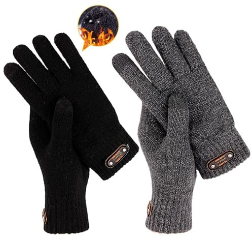 DKDDSSS 2 Paar Handschuhe Herren Damen Touchscreen Winterhandschuhe mit Fleecefutter Thermohandschuhe, Warme Gedehnt Dicke Strickhandschuhe für Herren und Damen