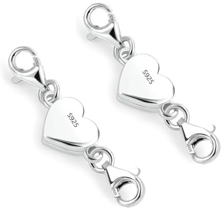 Moguri 2 Stücke Herz Magnetverschluss Kette 925 Sterling Silber Armband Verschluss Magnetverschluss für Ketten Halskette Armband DIY Jewellery Making Accessories