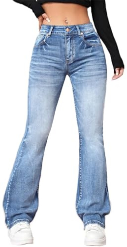 ticticlily Bootcut Jeans Damen Schlaghose Stretch Skinny Denim Hose Freizeithose 90er E-Girl Y2K Hip Hop Gewaschene Flared Outdoorhose A Blau S