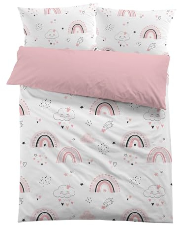 MUSOLEI Rainbow Bedding Set Double, Pink Lovely Kids Duvet Cover Sets for Boys Girls, Colorful Microfibre Quilt Cover 200X200cm with 2 Pillowcases 50x75cm