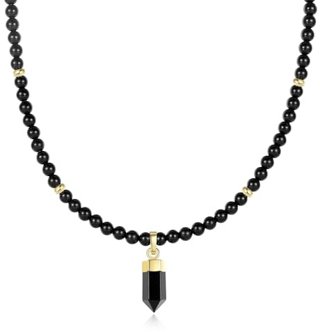 COAI Damen Kristall Halskette mit natürlichen Schwarzer Onyx Perlen und hexagonalem Anhänger
