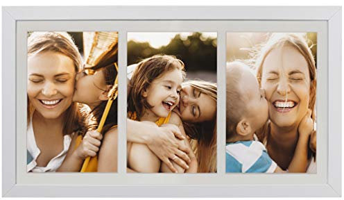 BD ART Collage - Cornice portafoto 18 x 35 cm, per tre foto con passepartout 10 x 15 cm, in legno MDF bianco, da appendere alla parete o da posizionare su un armadio