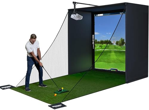 Anything Sports - Cage De Simulateur De Golf avec ÉCran D'impact 4k Et Filet - Boîtier Intérieur Complet avec Structure en Métal - pour Débutants Et Pros - 254cm×254cm×152,4 cm