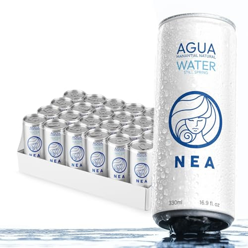 Mineralwasser. NEA-Dosenwasser. Natürliches Mineralwasser – Packung mit 24 Einheiten x 33 cl. Wasser in einer Schachtel mit 24 33-cl-Dosen. Mineralwasser aus der Dose. Mineralwasserpackung 24