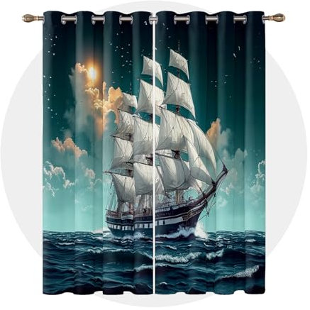 Generisch Vorhänge Segelboot - Nautische Meer Maritim Fenster Gardinen mit Ösen, Vorhang Blickdicht Verdunklungsvorhänge Thermovorhang für Wohnzimmer Schlafzimmer Deko 2er Set, H 166 x B 75 cm E#-104
