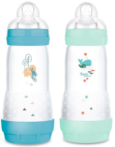 MAM Anti-Colic Baby Bottles 320 ml, Pack of 2 Unisex, Teat Size 2 (4 Months+)