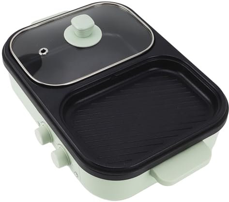 Cuisinière électrique 1300 W avec Séparateur Antiadhésif Double Face Marmite électrique Friture Marmite pour Utilisation Intérieure et Extérieure Vert (Prise UE 220V)