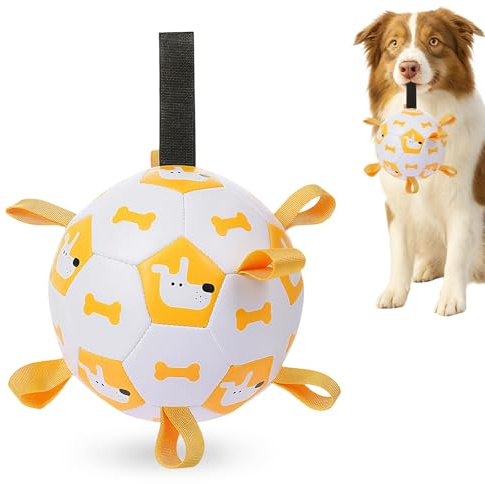 IUUWON Dog Toys Soccer Ball with Straps, Interactive Toys for Tug of War, Puppy Birthday Gift Toy, Pet Water Toy for Small Medium Large Dog (Large 8‘’)