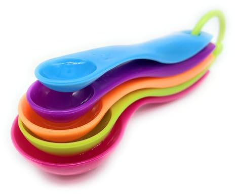 Premium Coloured Plastic Measuring Spoon Set - 5-Piece Baking Essentials, Including Tablespoon, Teaspoon, and Medicine Spoon for Precise Measurements in Baking Accessories & More (Rainbow)