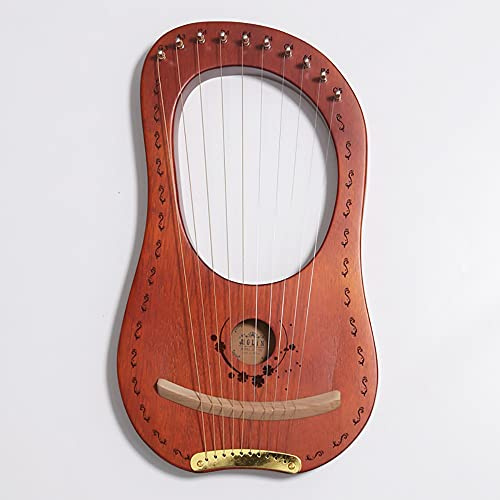 10 Strings Lyre Harp, Metal Strings Mahogany Lye Harp with Bag, Tuning Wrench (Brown)
