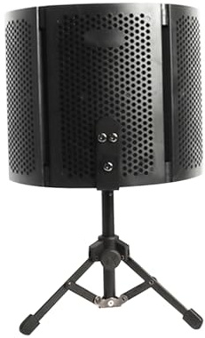 Toyvian 3-panel Microphone Isolation Shield, Windproof Sound Absorbing Sponge and Metal Cover, Portable Folding Desktop Mic Accessory for Recording and Broadcasting