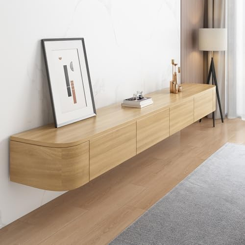 Btsunotr Schwebender TV-Schrank - Wandmontierte Home Storage Cabinet Mit Türen, Entertainment Media Console, Massivholz, Modernes Wohnzimmer, Runder Eck-TV-Schrank (Wood, 180cm)