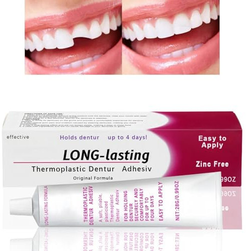 Thermoplastic Denture Adhesive and Reline Kit - False Teeth Repair Silicone, Non-Glue Fixation for Tooth Filling - 28g