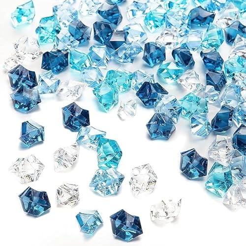 EesTeck 80 gemme decorative in acrilico per ghiaccio, pietre miste di cristallo blu e trasparente, da spargere sulla tavola delle feste