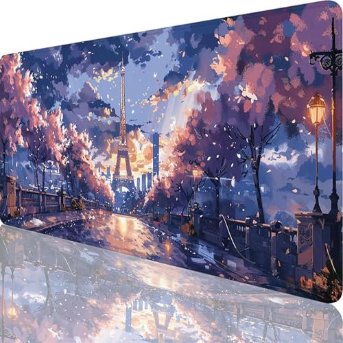 Tapis de Souris Gamer 1200 x 600 x 3 mm, Grand Tapis de Souris Rose, Tour Eiffel Mouse Pad Imperméable et Antidérapant, Multifonction Grand sous Main Bureau pour Clavier et Souris, Decoration 56-Ui