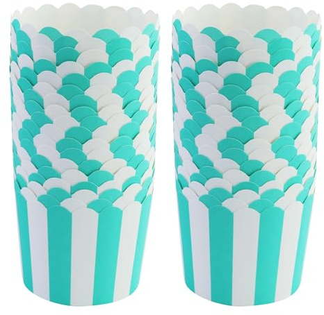 55 stampi di carta per muffin, bicchieri usa e getta con motivo a righe verdi, diametro 7 cm, stampi di carta per cupcake, materiale resistente al grasso