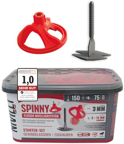 Nivilli SPINNY PRO - STARTER-SET 3mm - 150 Laschen + 75 Zughauben! Profi Nivelliersystem, Fliesen & Naturstein Verlegehilfe, Zughauben + Gewindelaschen. Starter-Set 3mm, Materialdicke: 3-15mm