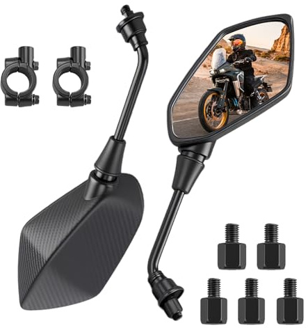 Motorrad Spiegel Set, Motorrad Rückspiegel E-geprüft mit M8 M10 Rechtsgewinde und Linksgewinde, Universal Motorradspiegel, Roller Spiegel für ATV, E-Bike, Moped, Scooter (Kohlefaser)