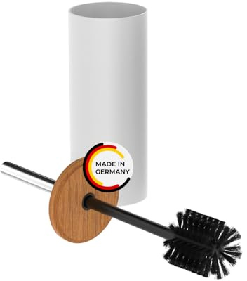 Rival WC-Garnitur Life Style weiß mit Rundbürste, Edelstahlgriff & geölter Buchenholzabdeckung – Toilettenbürste mit ergonomischem Griff – Klobürste für schnelle & gründliche Reinigung