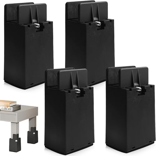 4 Stück Möbelerhöhung 10cm, Verstellbare Betterhöhung mit Schraubklemme, Tischerhöhung, Schwerlast Stuhlerhöhungen, Tischerhöher, BetterhöHungen für 10-37 mm Breite Quadrat Möbelerhöhungen, Schwarz