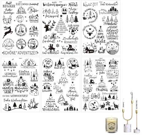 6Stk Silikonstempel Weihnachten,Kerzentattoos Weihnachten,Rub On Sticker,Kerzen Tattoo Advent,Folie Kerzen Aufkleber Sticker,Rub Ons Sprüche,Kerzentatoos,Kerzenfolie Wasserschiebefolie,Kerzenaufkleber