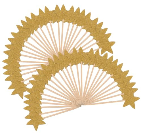 TOYANDONA 70 Stück Glitzernde Cupcake Picker aus Holz und Papier Stern Tortenaufsätze für Geburtstagsfeiern Vielseitige Tortendekorationen In Gold