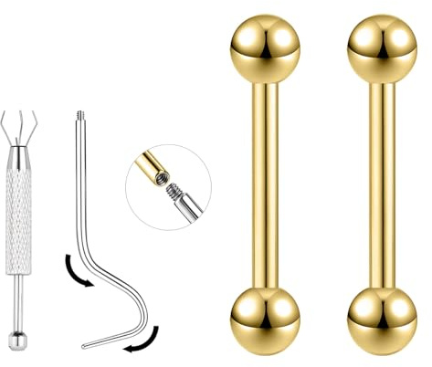 ZS 1 paire de piercings droits incurvés en titane de 16 g/18 g – Petit piercing pour sourcil, langue, lèvre, téton, oreille, pour homme et femme, 6 mm/8 mm/10 mm/12 mm, 16g, Length:10mm, Titane