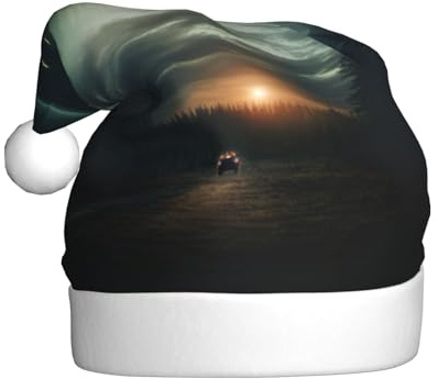PPHGUT Gorro de Navidad con estampado de ovni por la noche para adultos, para Año Nuevo, festivas, celebraciones, gorro de Papá Noel