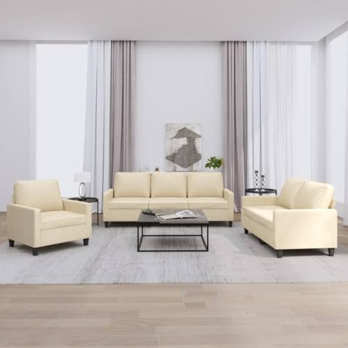 Yisssmeng 3-teilige Sofagarnitur Creme mit Sessel Zweisitzer und Dreisitzer Sofa aus strapazierfähigem Polyesterbezug Modernes Design Robust und Bequem für Wohnzimmer Büro oder Flur