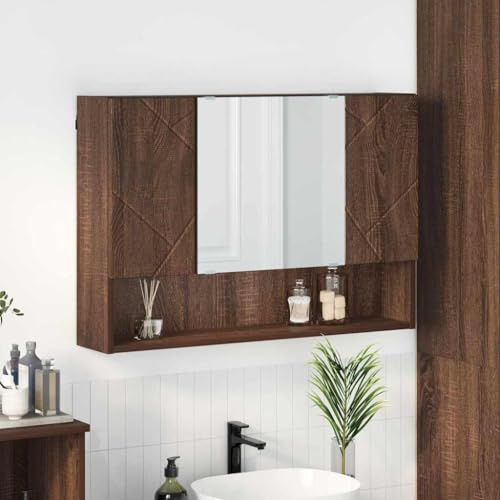 Genérico Armario con Espejo con Puerta Roble Marrón 80 x 17 x 55 cm,Mobiliario,Armarios y Almacenamiento,Tocadores,Tocadores de baño,883361