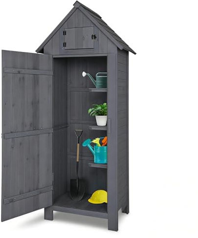 LEADZM Gartenschrank Holz für Außenbereich, gartenhaus Holz, Grau, 3 Regalböden, geräteschuppen für Garten, Terrasse, 77 X 54 X 180 cm