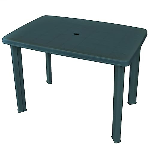 Mhdvray Tavolo da giardino verde, 101 x 68 x 72 cm, in plastica resistente alle intemperie, con foro per ombrellone, 3,6 cm, design moderno, leggero, salvaspazio, per balcone, terrazza, campeggio, ecc