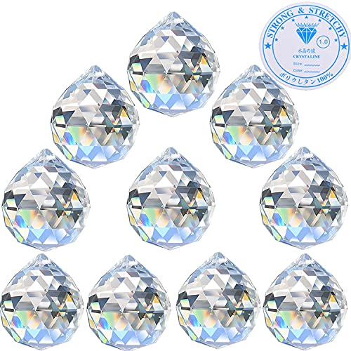Hisredsun 40mm 10 pcs Crystal prism Ball with nylon thread,Glass Chandelier K9 Hanging Faceted Prism Balls Window Rainbow Suncatcher Decoration prism Suncatcher,rainbow maker (40MM10PCS)
