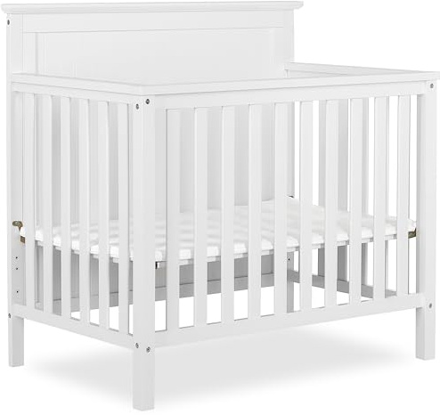 Dream On Me Ava 4-in-1 Mini Baby Crib with Daybed & Twin Bed Conversion in White, GreenGuard Gold & JPMA, Non-Toxic Finish, 3-Position Adjustable Height, Includes 1″ Mattress Pad