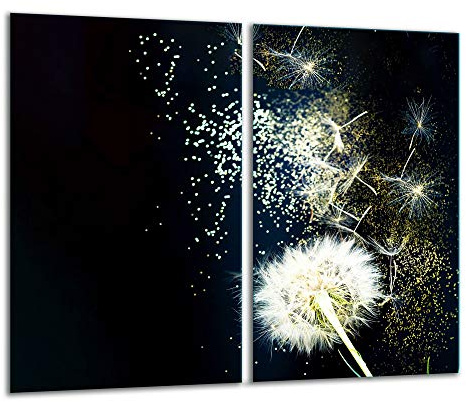 TMK | Herdabdeckplatten 2 Teilig 2x30x52 cm Ceranfeldabdeckung Küche Elektroherd Induktion Herdschutz Spritzschutz Glasplatte Schneidebrett Schwarz Blume