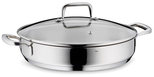 kela Padella in acciaio inox con bordo alto 28 cm FLAVORIA, 3,2 L Padella con coperchio per induzione, valvola di sfiato del vapore, pentola senza rivestimento
