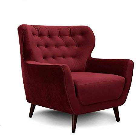 CAVADORE Sessel Abby / Retro-Polstersessel im Samt-Look mit Knopfverzierung / 87 x 89 x 88 / Samtoptik, rot
