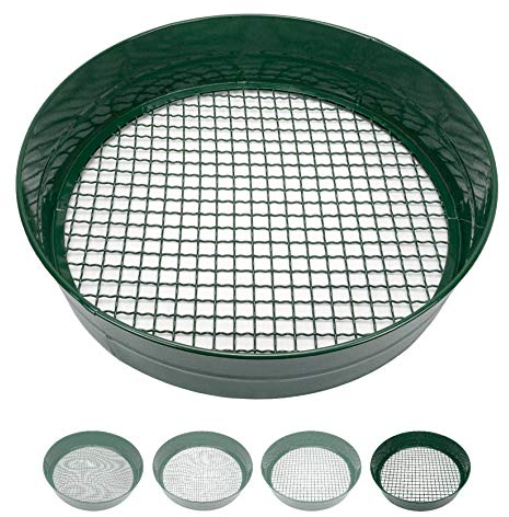 Sterico Gartensieb in verschiedenen Maschengrößen | Rundsieb 33cm Ø | Erdsieb für Saatgut, Erde, Kompost, Steine, Unkraut, Schotter | Stapelbar | Sehr robust | Rostgeschützt (12mm)