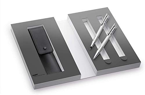 Lamy Geschenk-Set logo brushed - Kugelschreiber und Druckbleistift (106/206) in Geschenkverpackung mit Lederetui - inkl. Gravur (Lasergravur)