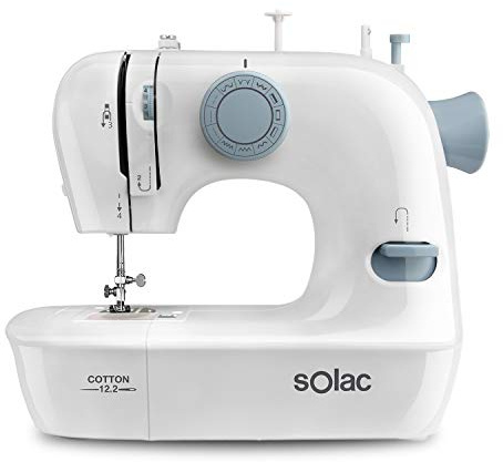 Solac SW8221 Cotton 12.2 - Máquina de Coser, 12 Puntadas, Brazo Libre, Sistema Vertical de Carga. Iluminación en la Zona de Trabajo, Funciona Con y Sin Pedal, Asa Transporte, Blanco