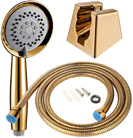 Gold Regenfall Spray Messing Kopfbrause Handbrause Filtration Wasserspar mit Brauseschlauch Brausekopf Holder