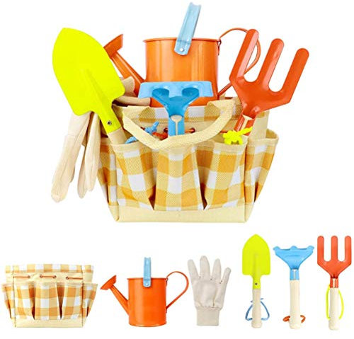 Enkomy Outils de Jardinage pour Enfants, 7 pièces Petit Jardinier Outils de Jardinage Jouets avec Sac de Transport pour Enfants