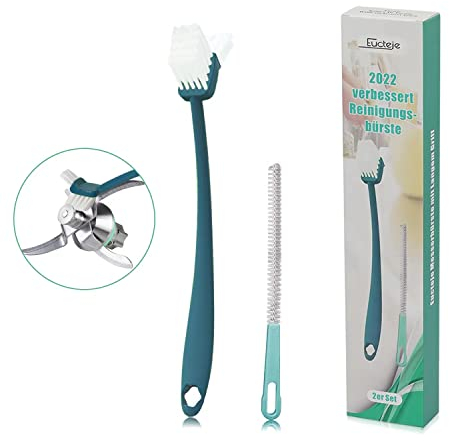 Eucteje 2er Messerbürste mit Langem Griff Reinigungsbürste verbessert Bürste Set kompatibel mit Thermomix TM5 TM6 TM31 und MCC ideal für Mixtopfmesser Mixtopf Mixer Töpfen (Dunkel Blau)