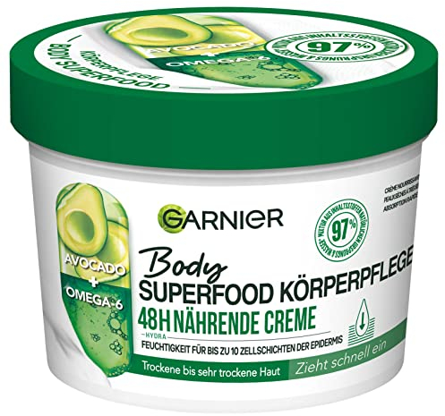 Garnier Nährende Körperpflege für trockene Haut, Body Butter mit Avocado und Omega 6, Für bis zu 48 Stunden Feuchtigkeit, Body Superfood, 1 x 380 ml