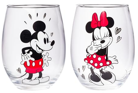 Silver Buffalo Disney Mickey and Minnie Love Halftone Herzen 2-teiliges Glas-Set ohne Stiel, 590 ml
