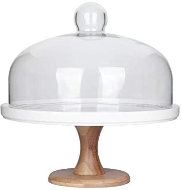 XIALIUXIA Mikrowellenabdeckhaube/Mikrowellen Abdeckung/Fliegenhaube,Tortenständer aus Keramik mit Glaskuppelabdeckung, leicht zu reinigendes Tortenbox-Set, staubdichter Lebensmittelserver, Obstscha