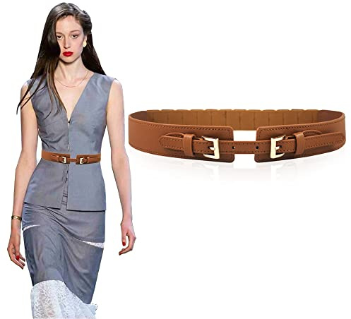 TOEECY Elastischer Doppelschnallen Taillengürtel Breiter Stretchgürtel Damen Kleidungaccessoire Taillenakzent Kleiderschmuck
